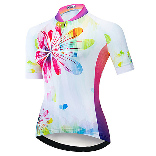 

21Grams Women's Short Sleeve Cycling Jersey Spandex Red / White Floral Botanical Bike Jersey Top Mountain Bike MTB Road Bike Cycling UV Resistant Breathable Quick Dry Sports Clothing Apparel