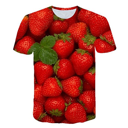 

Men's 3D Graphic Print Slim T-shirt Daily Round Neck Red / Short Sleeve
