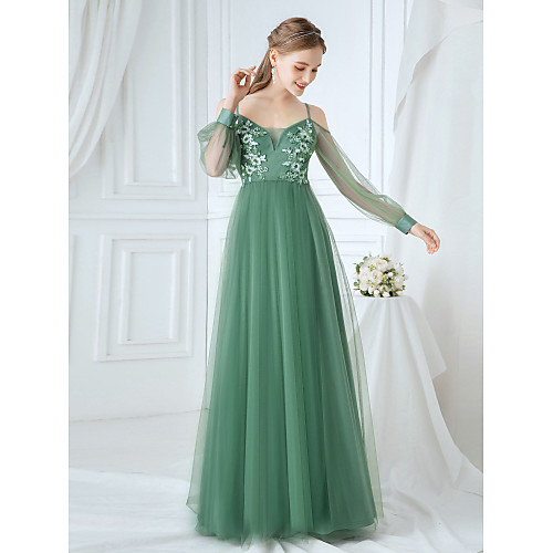 

A-Line Spaghetti Strap Tulle Bridesmaid Dress with Appliques