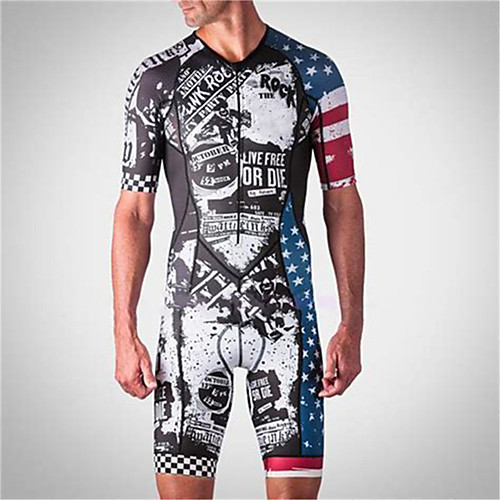 

21Grams Men's Short Sleeve Triathlon Tri Suit Spandex Black / Blue American / USA National Flag Bike UV Resistant Quick Dry Breathable Sports American / USA Mountain Bike MTB Road Bike Cycling