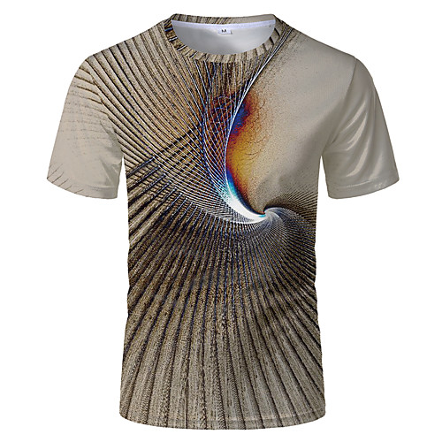 

Men's Geometric 3D Print T-shirt Street chic Punk & Gothic Holiday Club Round Neck Beige / Short Sleeve