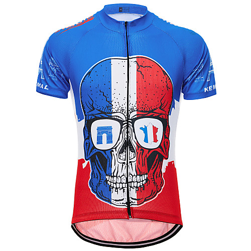 

21Grams Skull Men's Short Sleeve Cycling Jersey - RedBlue Bike Jersey Top Quick Dry Sweat-wicking Sports Terylene Mountain Bike MTB Road Bike Cycling Clothing Apparel / Micro-elastic / Race Fit