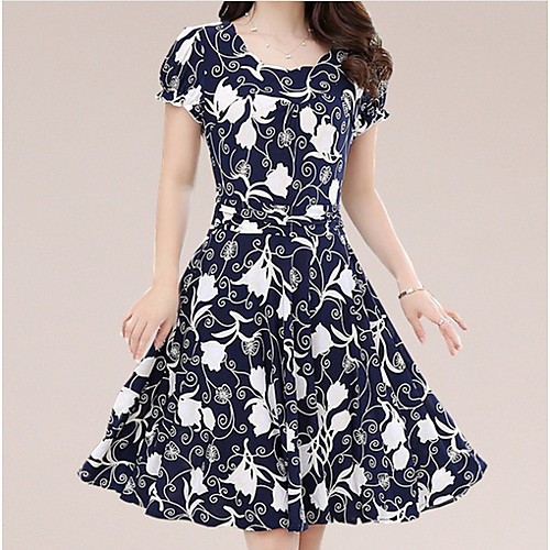 

Women's Sheath Dress Navy Blue Short Sleeve Geometric Square Neck M L XL XXL 3XL