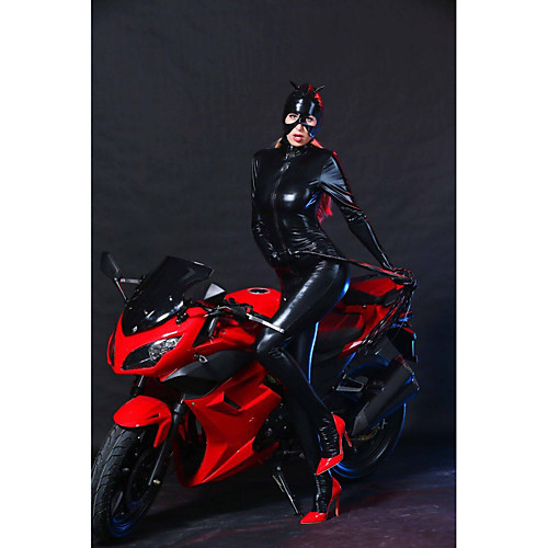 

Zentai Suits Skin Suit Motorcycle Girl Catwoman Adults' Latex Cosplay Costumes Leotards Sexy Women's Solid Colored Halloween Carnival Masquerade / Gloves / Mask / Catsuit