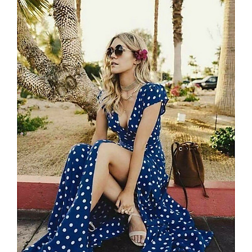 

Women's Swing Dress - Short Sleeve Polka Dot Spring & Summer V Neck Elegant Slim 2020 White Black Red Royal Blue S M L XL