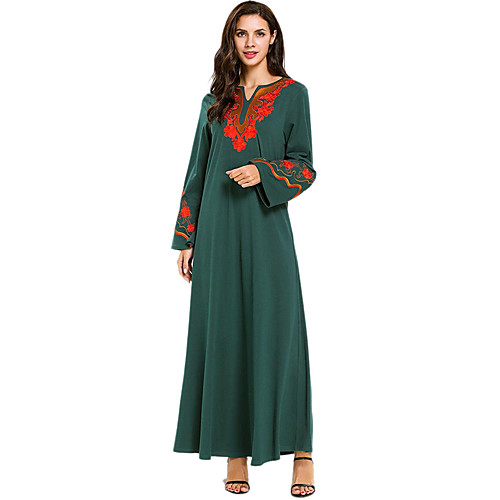 

Adults' Women's A-Line Slip Abaya Vacation Dress Dress Muslim Dress Maxi Dresses For Party Cotton Embroidered Halloween Carnival Masquerade Dress