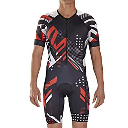 

21Grams Men's Short Sleeve Triathlon Tri Suit Spandex Polyester Black / Red Polka Dot Geometic Bike Clothing Suit UV Resistant Breathable 3D Pad Quick Dry Sweat-wicking Sports Polka Dot Mountain Bike