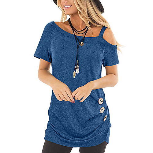 

Women's Blouse Solid Colored Short Sleeve Daily Tops Black Blue Purple