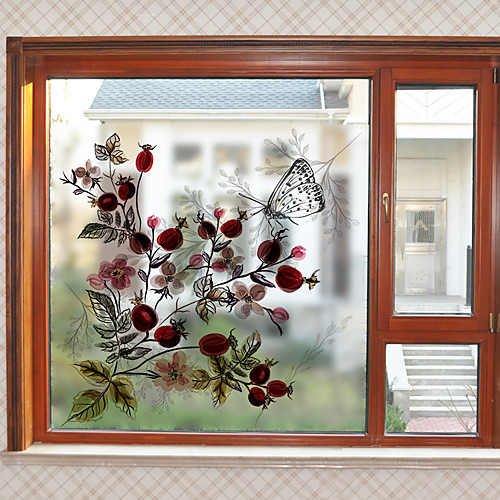 

Retro Flowers Window Film & Stickers Decoration Vintage Style / Patterned Flower / Floral / 3D Print PVC(PolyVinyl Chloride) Window Sticker / Matte / Door Sticker 6058cm