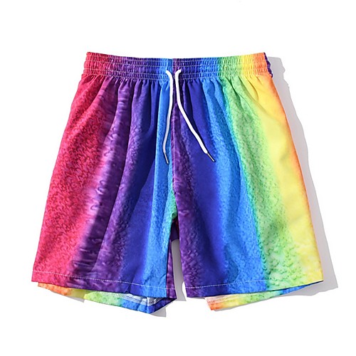 

Beach Board Shorts Men's Plus Size Rainbow Bottoms Swimwear Swimsuit - Color Block M L XL Rainbow