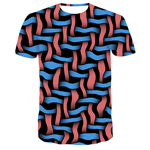 

Men's T shirt Geometric Plus Size Print Short Sleeve Daily Tops Basic Streetwear Blue