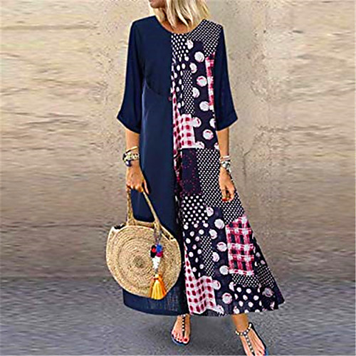 

Female Maxi Swing Dress - Size S sleeve measures 40 cm (Sleeve length increases 1 cm with each size up) Printing Spring & Summer 2020 Navy Blue S M L XL XXL XXXL XXXXL XXXXXL / Cotton