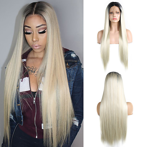 

Synthetic Lace Front Wig Silky Straight Middle Part Lace Front Wig Blonde Ombre Long Black / Blonde Synthetic Hair 18-26 inch Women's Adjustable Heat Resistant Synthetic Blonde Ombre