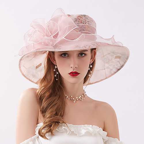 

Queen Elizabeth Audrey Hepburn Retro Vintage Kentucky Derby Hat Fascinator Hat Women's Organza Costume Hat SilverGray / Blushing Pink / Pink Vintage Cosplay Party Party Evening