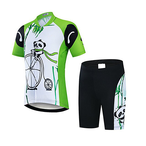 

21Grams Boys' Short Sleeve Cycling Jersey with Shorts - Kid's Spandex Black / Green Panda Funny Animal Bike UV Resistant Quick Dry Breathable Sports Panda Mountain Bike MTB Road Bike Cycling Clothing