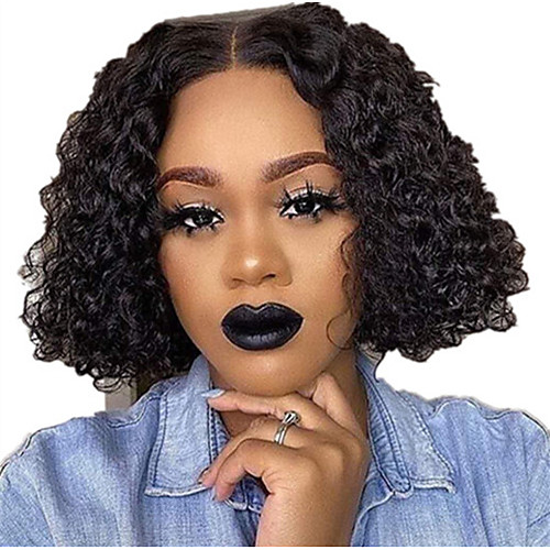 

Human Hair Lace Front Wig Middle Part style Burmese Hair Loose Curl Black Wig 130% Density Classic Women Fashion Women's Short Human Hair Lace Wig Clytie