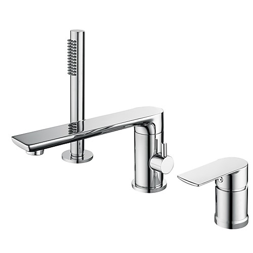 

Bathtub Faucet - Contemporary Chrome Roman Tub Ceramic Valve Bath Shower Mixer Taps