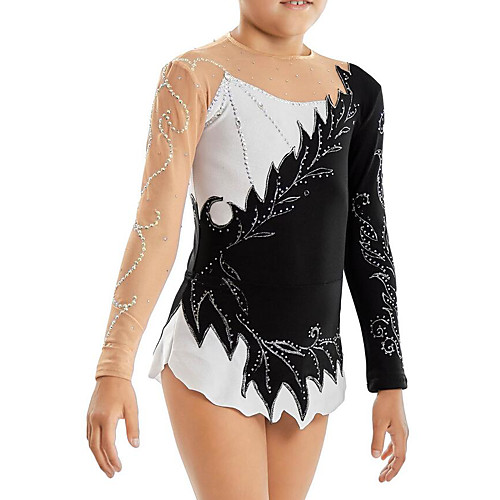 

21Grams Rhythmic Gymnastics Leotards Artistic Gymnastics Leotards Women's Girls' Leotard Black Spandex High Elasticity Breathable Handmade Jeweled Diamond Look Long Sleeve Training Dance Rhythmic