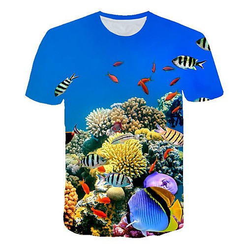 

Men's 3D Graphic Slim T-shirt Daily Round Neck Rainbow / Short Sleeve