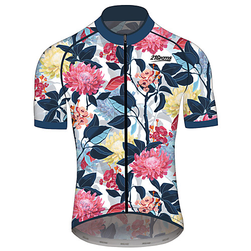 

21Grams Men's Women's Short Sleeve Cycling Jersey RedBlue Floral Botanical Bike Jersey Top Mountain Bike MTB Road Bike Cycling Quick Dry Sports Clothing Apparel / Race Fit