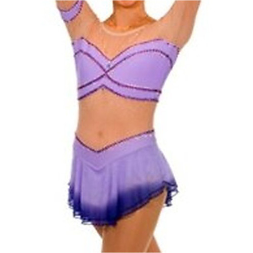 

Figure Skating Dress Women's Girls' Ice Skating Dress Purple Patchwork Spandex High Elasticity Training Competition Skating Wear Patchwork Crystal / Rhinestone Short Sleeve Ice Skating Figure Skating