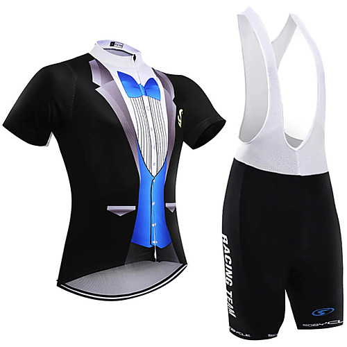 

21Grams Men's Short Sleeve Cycling Jersey with Bib Shorts Spandex Polyester Black / Blue Geometic Bike Clothing Suit UV Resistant Breathable 3D Pad Quick Dry Reflective Strips Sports Solid Color