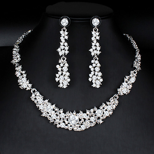 

Women's White Hoop Earrings Necklace Bridal Jewelry Sets Classic Stylish Basic Fashion Cute Rhinestone Imitation Diamond Alloy Earrings Jewelry Silver For Wedding Party Gift Engagement Two-piece Suit