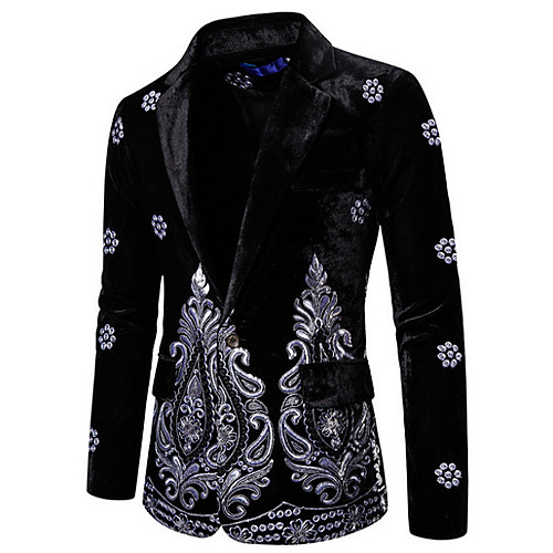 

Men's Blazer, Floral Notch Lapel Polyester Black / Wine / Royal Blue