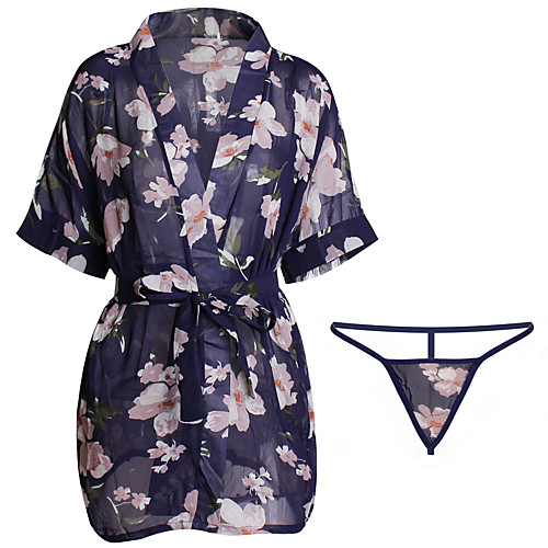 

Women's Print Suits Nightwear Floral Blue Royal Blue Black One-Size