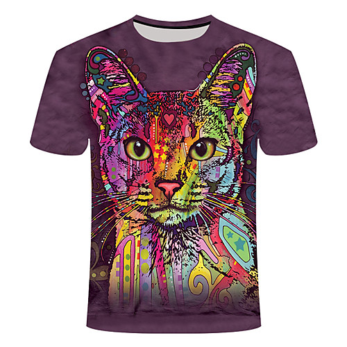

Men's T shirt Geometric Plus Size Print Short Sleeve Daily Tops Basic Streetwear Purple