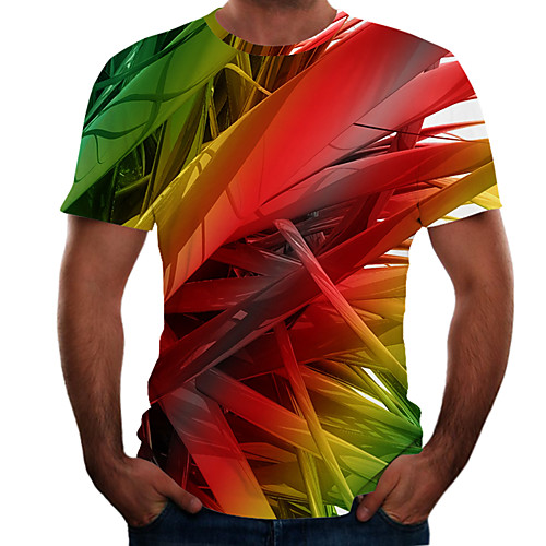 

Men's T shirt Color Block 3D Plus Size Short Sleeve Daily Tops Basic Green