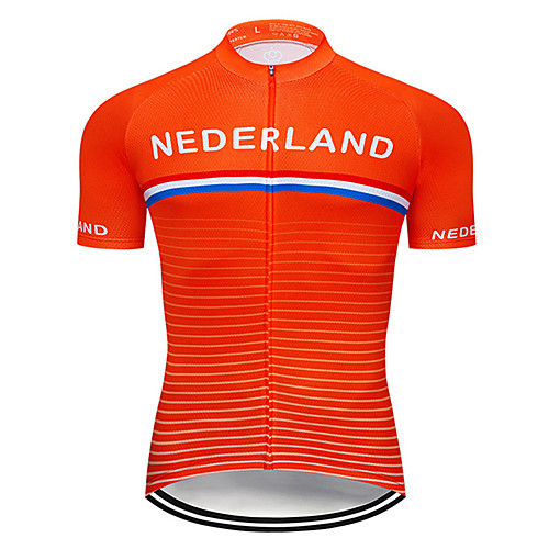 

21Grams Men's Short Sleeve Cycling Jersey Spandex Orange Netherlands National Flag Bike Jersey Top Mountain Bike MTB Road Bike Cycling UV Resistant Quick Dry Breathable Sports Clothing Apparel