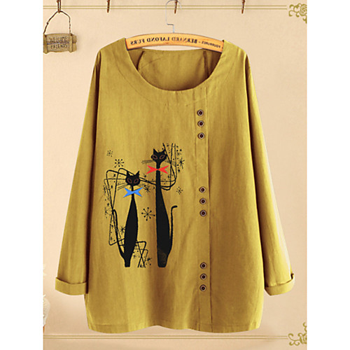 

Women's Plus Size Geometric Loose Blouse - Cotton Daily Yellow / Navy Blue