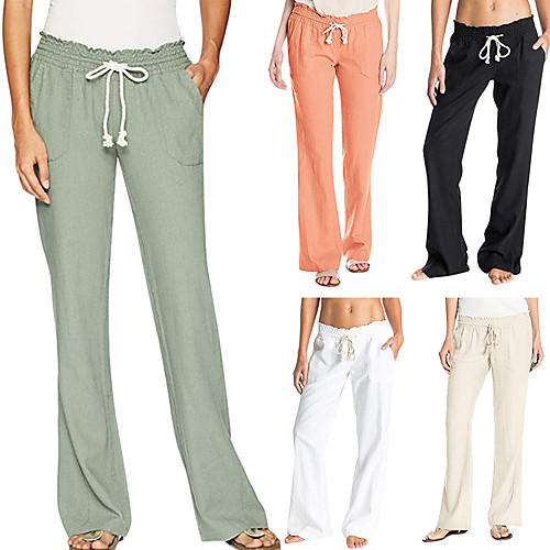 

Women's High Waist Yoga Pants Drawstring Pants / Trousers Breathable Quick Dry Solid Color Apricot White Black Fitness Gym Workout Sports Activewear High Elasticity Loose