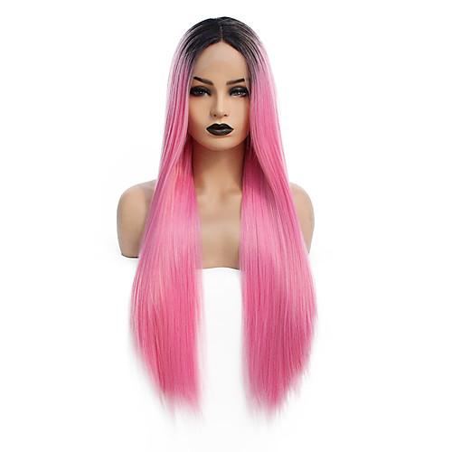 

Synthetic Lace Front Wig Straight Gaga Middle Part Lace Front Wig Pink Long Ombre Pink Synthetic Hair 22-26 inch Women's Heat Resistant Women Hot Sale Pink / Glueless