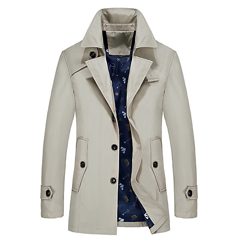

Men's Daily / Going out Basic / Street chic Spring / Fall Plus Size Long Trench Coat, Solid Colored Notch Lapel Long Sleeve Polyester Black / Navy Blue / Beige / Slim