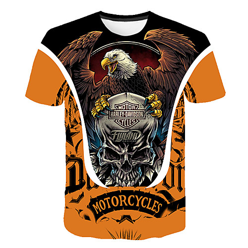 

Men's Plus Size 3D Graphic Print Slim T-shirt Basic Daily Going out Round Neck Rainbow / Short Sleeve / Skull