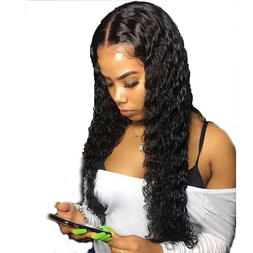 

Human Hair Lace Front Wig Free Part style Brazilian Hair Curly Black Wig 130% Density with Baby Hair Natural Hairline For Black Women 100% Virgin 100% Hand Tied Women's Long Human Hair Lace Wig