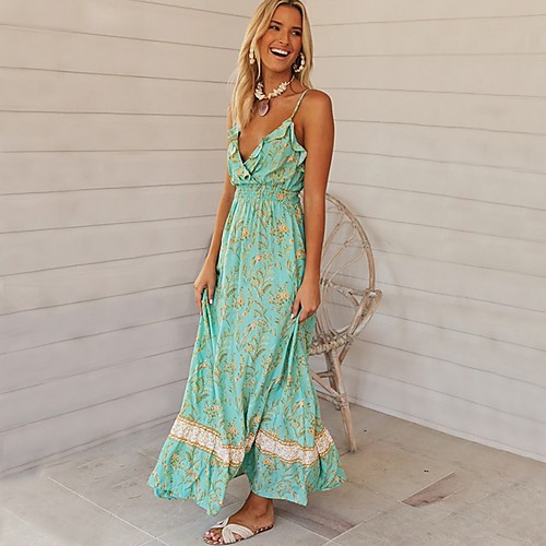 

Women's A Line Dress Green Sleeveless Floral Spring & Summer Strap 2021 S M L XL