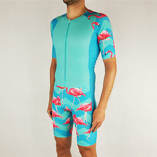 

21Grams Men's Short Sleeve Triathlon Tri Suit RedBlue Flamingo Bike Clothing Suit UV Resistant Breathable Quick Dry Sweat-wicking Sports Flamingo Mountain Bike MTB Road Bike Cycling Clothing Apparel
