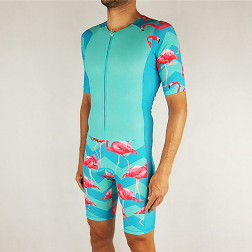 

21Grams Men's Short Sleeve Triathlon Tri Suit RedBlue Flamingo Bike Clothing Suit UV Resistant Breathable Quick Dry Sweat-wicking Sports Flamingo Mountain Bike MTB Road Bike Cycling Clothing Apparel