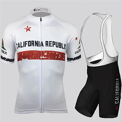 

21Grams Men's Short Sleeve Cycling Jersey with Bib Shorts Spandex Black / White California Republic National Flag Bike UV Resistant Breathable Quick Dry Sports California Republic Mountain Bike MTB