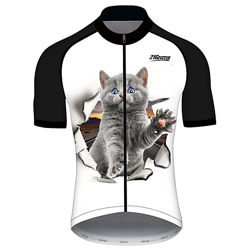 

21Grams Men's Short Sleeve Cycling Jersey Spandex BlackWhite Cat Animal Bike Jersey Top Mountain Bike MTB Road Bike Cycling UV Resistant Quick Dry Breathable Sports Clothing Apparel / Stretchy