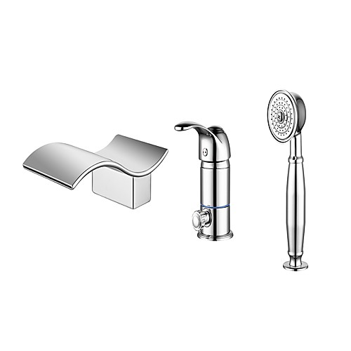 

Bathtub Faucet - Contemporary Chrome Roman Tub Ceramic Valve Bath Shower Mixer Taps / Brass / Single Handle Three Holes