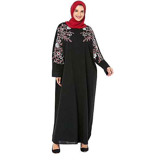 

Adults' Women's A-Line Slip Abaya Dress Muslim Dress Maxi Dresses For Party Cotton Polyster Embroidered Halloween Carnival Masquerade Dress
