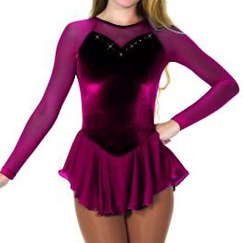

Figure Skating Dress Women's Girls' Ice Skating Dress Burgundy Spandex High Elasticity Training Competition Skating Wear Crystal / Rhinestone Long Sleeve Ice Skating Figure Skating / Kids