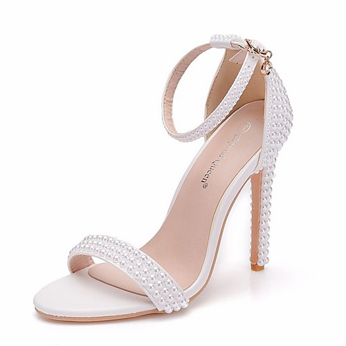 

Women's Wedding Shoes Stiletto Heel Open Toe PU Summer White