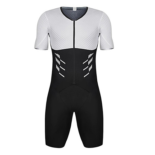

21Grams Men's Short Sleeve Triathlon Tri Suit Spandex BlackWhite Solid Color Bike UV Resistant Quick Dry Breathable Sports Solid Color Mountain Bike MTB Road Bike Cycling Clothing Apparel / Stretchy