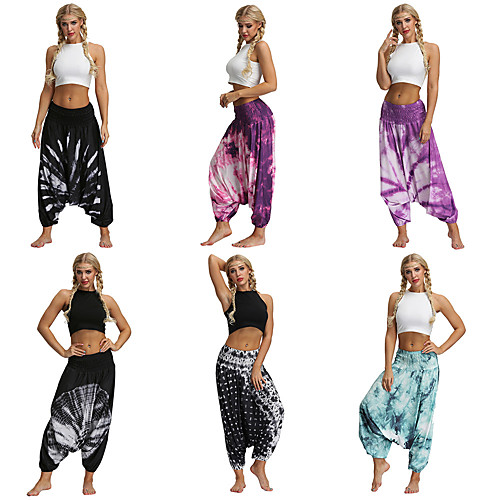 

Women's Dancer Yoga Meditation Masquerade Boho Exotic Dancewear Polyster Purple Light Purple Black Pants