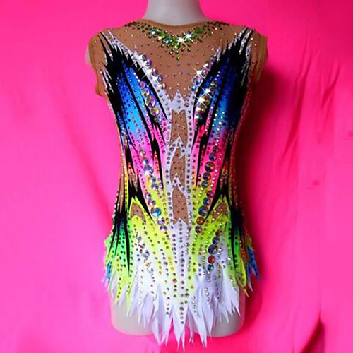 

21Grams Rhythmic Gymnastics Leotards Artistic Gymnastics Leotards Women's Girls' Leotard Blue Spandex High Elasticity Breathable Handmade Jeweled Diamond Look Sleeveless Training Dance Rhythmic